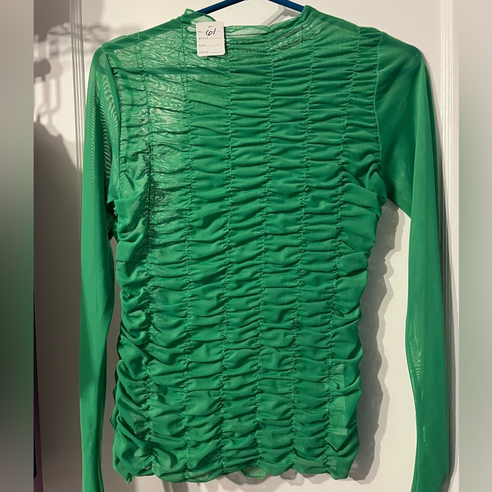 Topshop Green scrunched mesh top